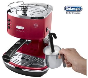 DeLonghi ECOM311R MicaLite Icona Espresso Cappuccino Machine Scarlett Red | Around The Clock Offers